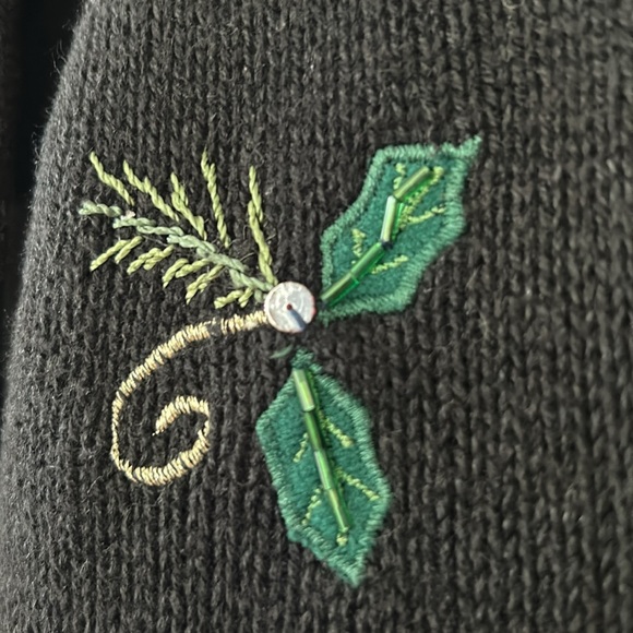 Beads Sequins Embroidery Cardinals Xmas Tree Ramie Cotton Sweater Tiara Int'l Lg - Picture 9 of 14